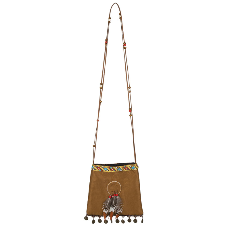 Hnědá indiánská kabelka s ozdobami